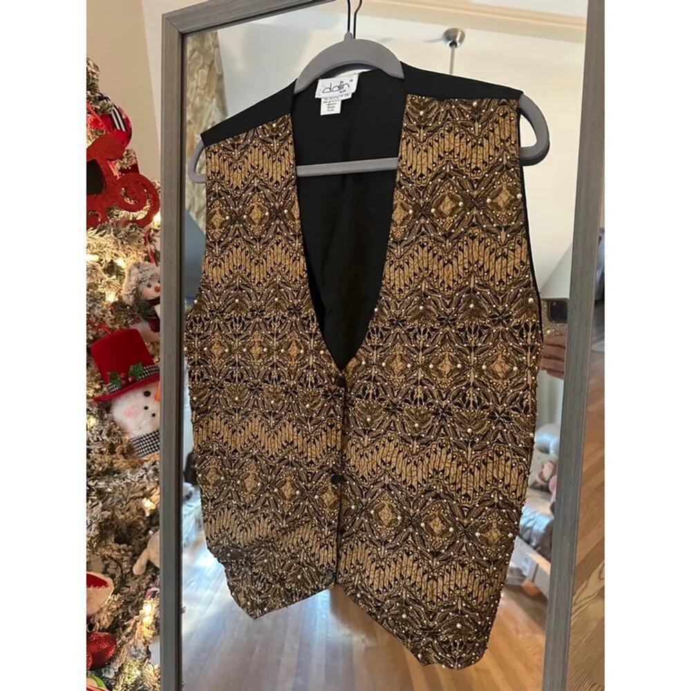 Dalin Gold Black Pearl Beaded Vest Womens 3X